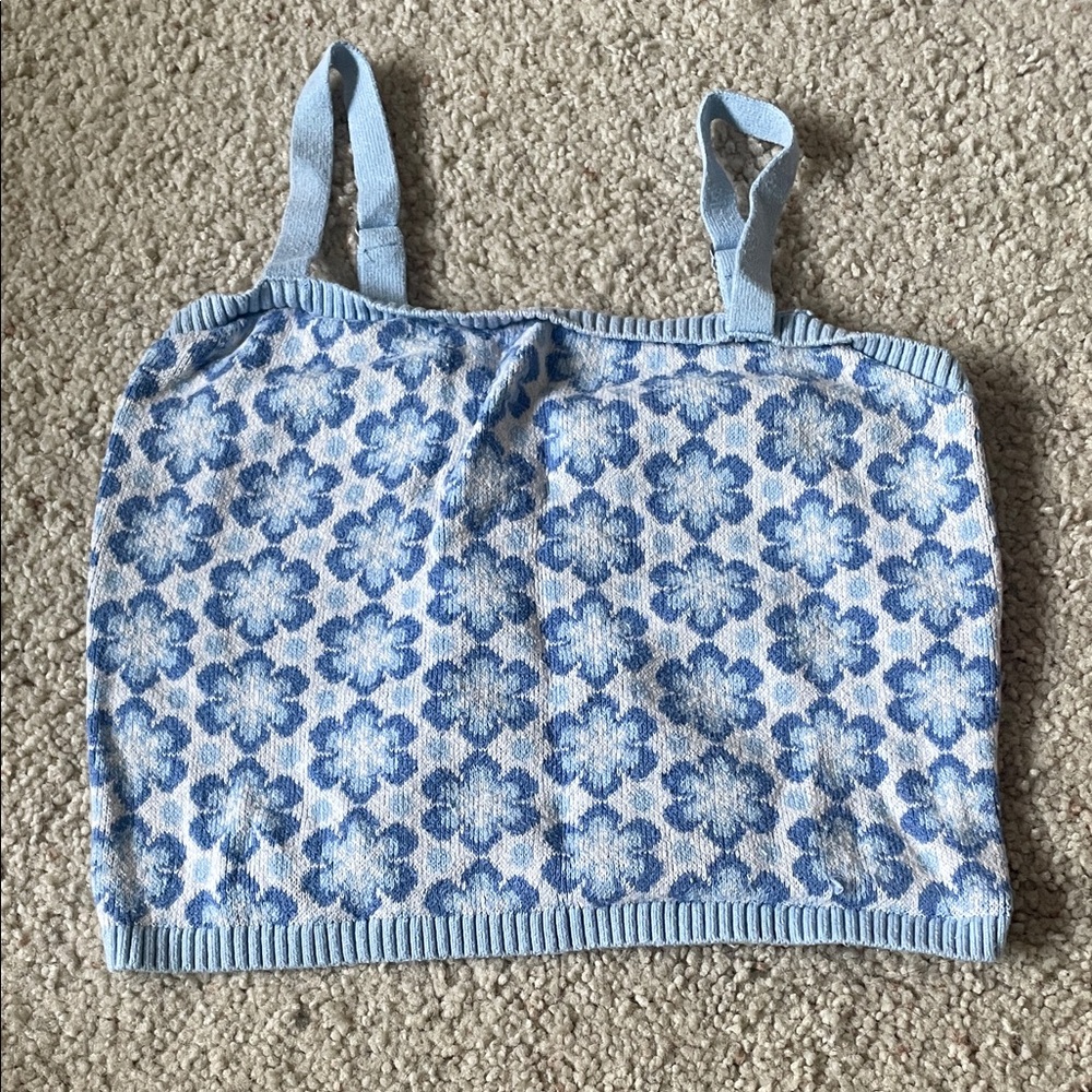 Hollister Blue Floral Knit Crop Tank Top - Women